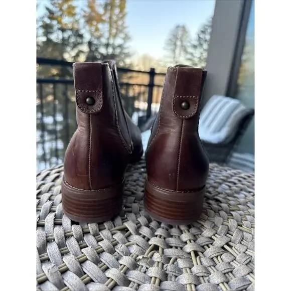 Sofft Brown Boot Women’s 10 Distressed Leather SELBY Chelsea Pull On Block Low - Picture 8 of 14
